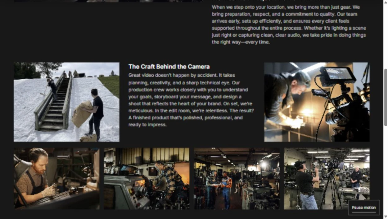 Beacon Productions: On-location filming and industrial photography arranged in a gallery
