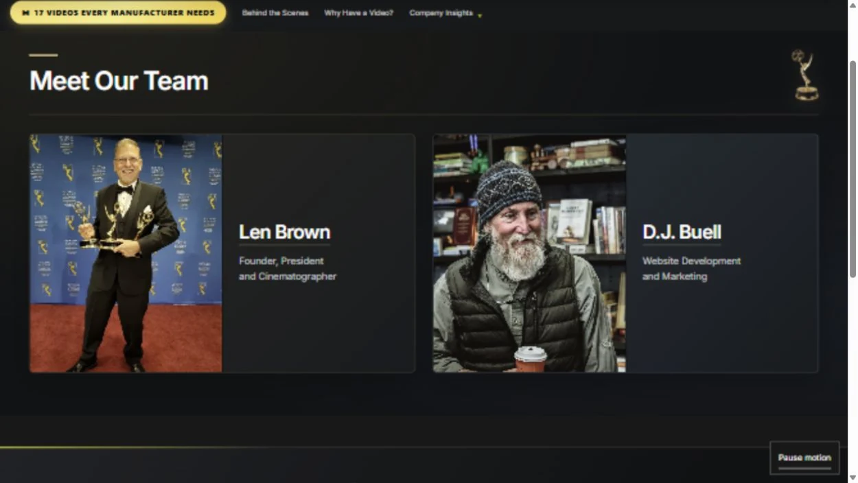 Beacon Productions: Team profiles with portraits of Len Brown and DJ Buell