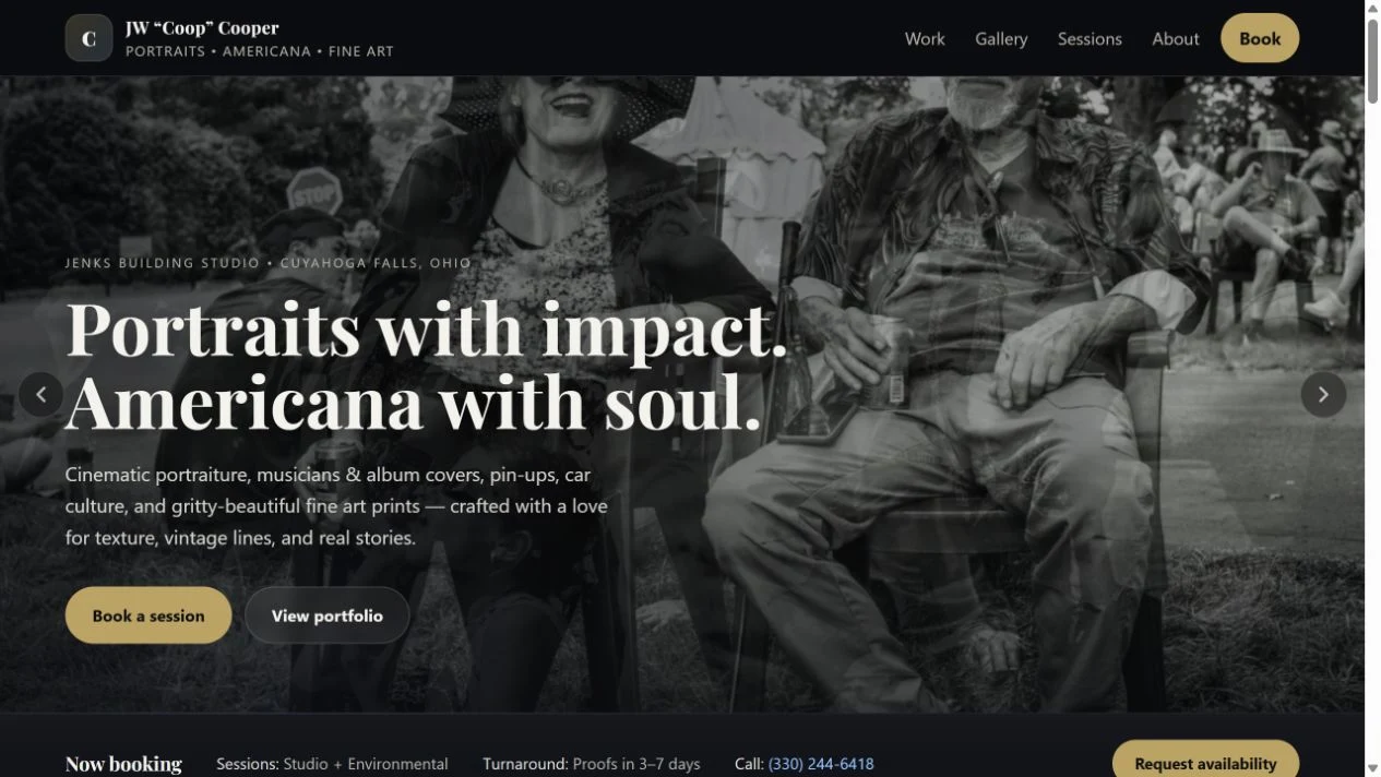 JW Cooper Photography: Photography homepage with black-and-white portraits and session links